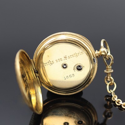 27119088c - Damentaschenuhr in GG 750/000 Staubdeckel graviert ´Bertha von Sarntheim´, Schweiz um ...