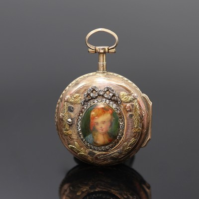 27119091a - L´Epine á Paris Taschenuhr mit Email-Portrait in RG 14k, Frankreich um 1770, grav. ...