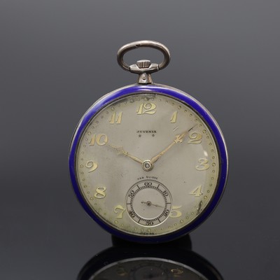 Image JUVENIA open face sterling silver enamel- pocket watch, Switzerland around 1920, smooth ...