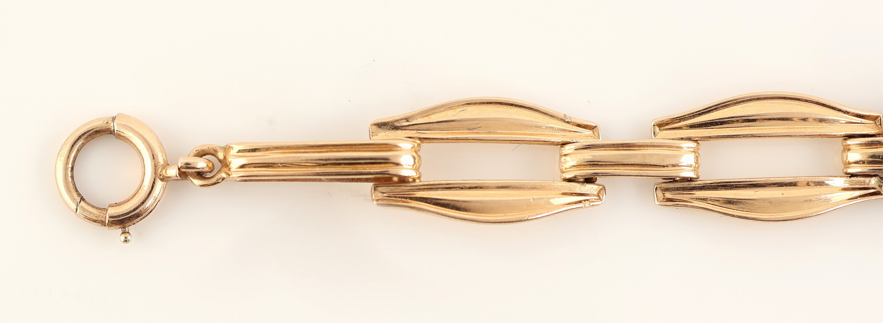 Detail c: 14 kt Gold Zirkon-Armband, GG 585/000, geometrische Glieder, 3 rundfacett. blaue Zirkone, L. ca. 16.5 cm, Federringschließe, ca. 6.6 g
