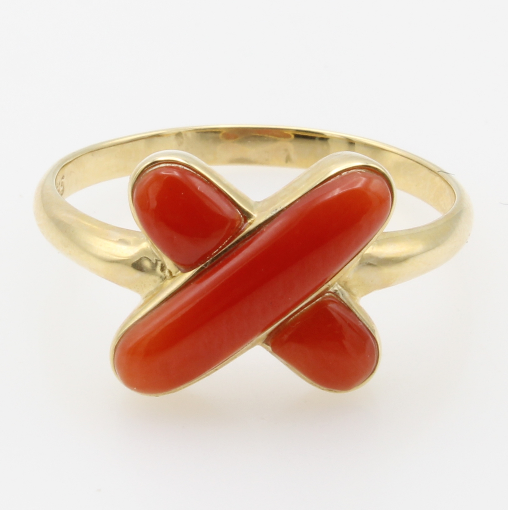 Image 27119149 - Ring mit Korallen, GG 585/000, Korallen in Kreuzform, RW ca. 60, Versand nur innerhalb ...