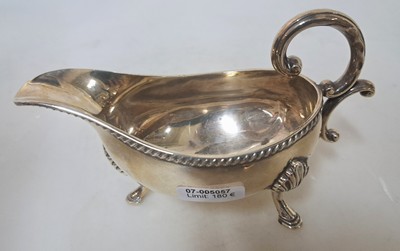27119161b - Small gravy boat, B & C Sheffield, 925 sterling silver, standing on three feet, cord ...