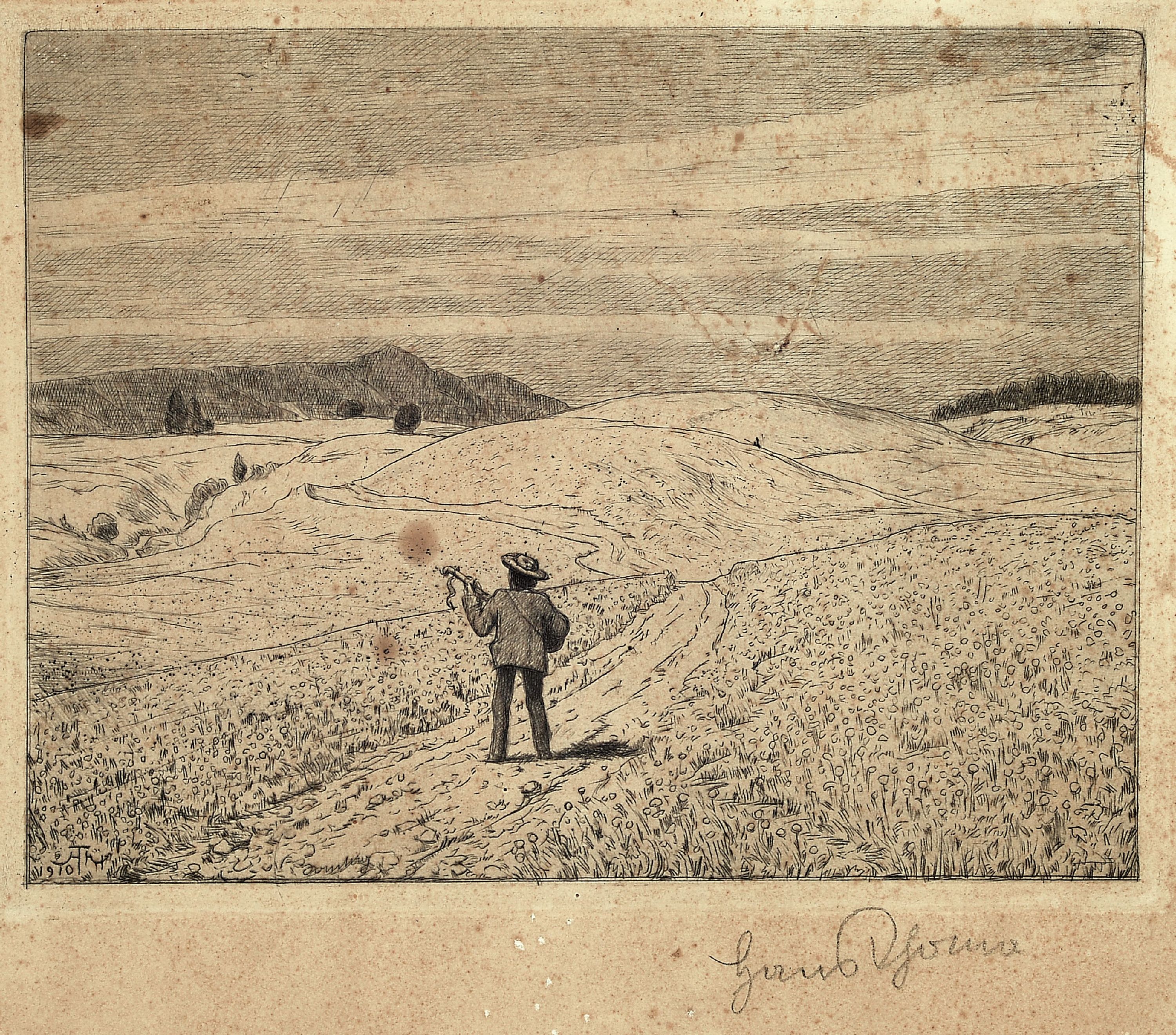 Image 27119431 - Hans Thoma, 1839 Bernau-1924 Karlsruhe, 2 Radierungen, ´Sonntagmorgen (Landschaft mit ...