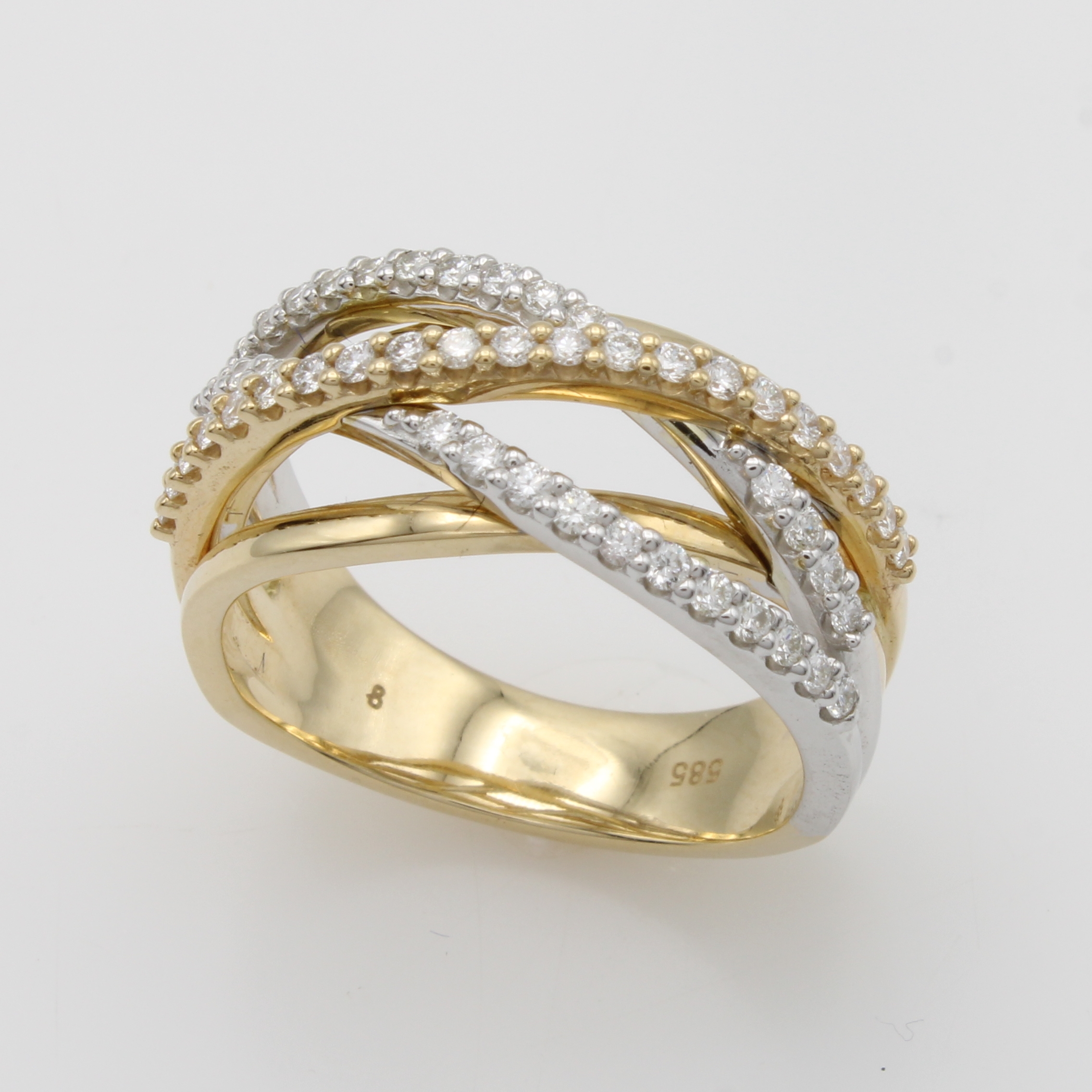 Image 27119481 - Ring mit Brillanten, GG/WG 585/000, 5-rhg., überkreuzte Form, Brill. in 3 Reihen gef. ...
