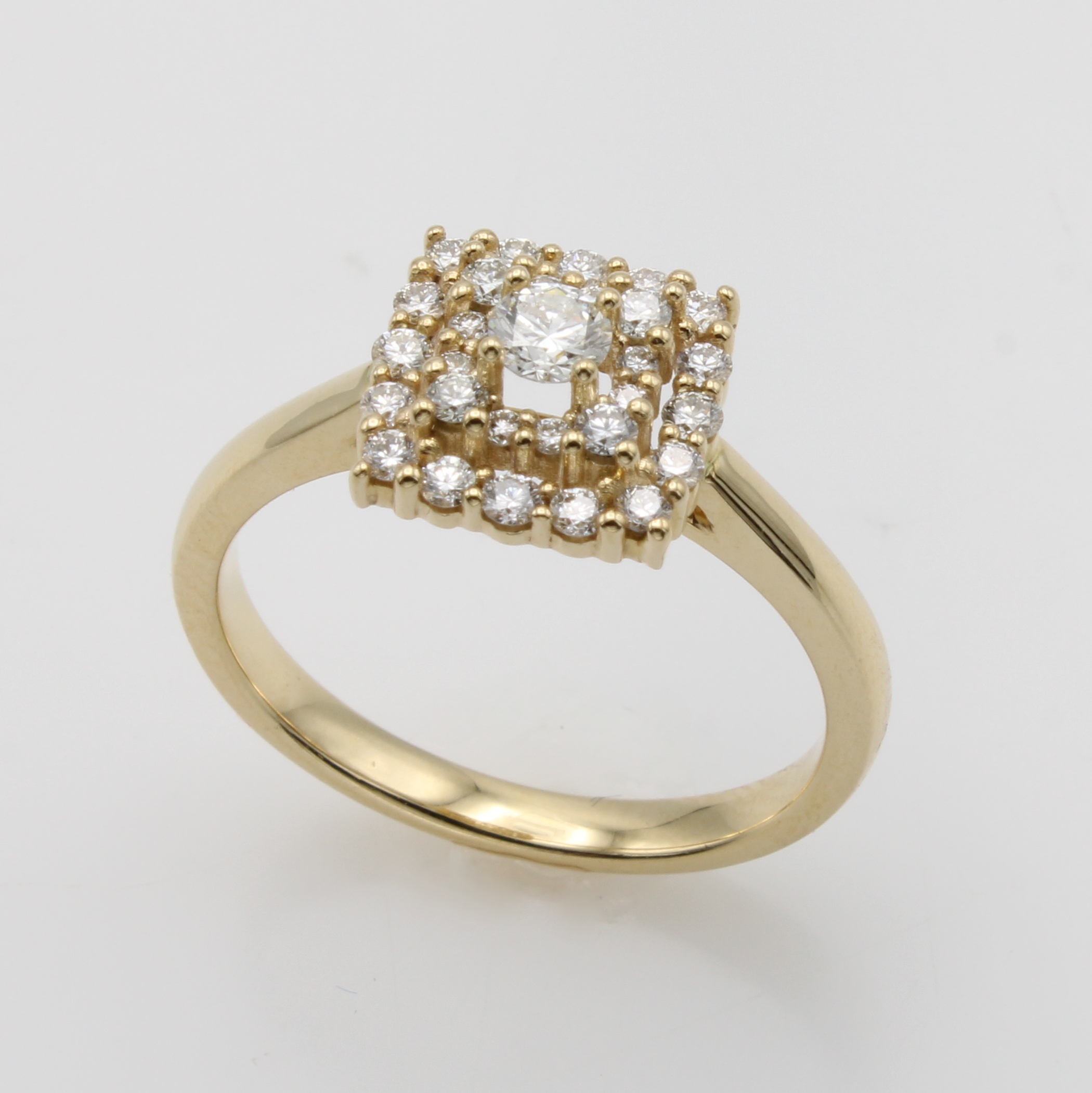 Image 27119486 - Ring mit Brillanten, GG 585/000, carréef. Ringkopf, Solitär ca. 0.15 ct u. ...