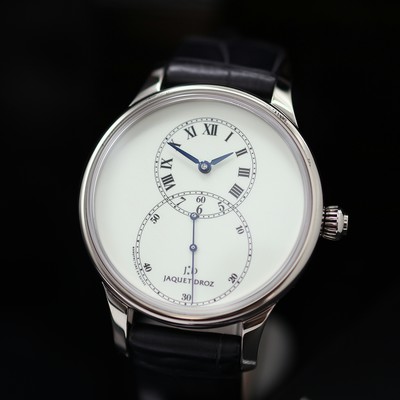 27119420a - JAQUET DROZ ungetragene Herrenarmbanduhr Grande Seconde Enamel in WG 750/000 Referenz ...