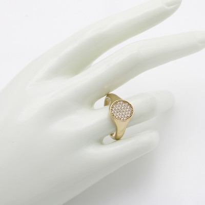 27119479a - Ring mit Brillanten, GG 585/000, ovaler Ringkopf bes. m. Brill. zus. ca. 0.25 ct ...