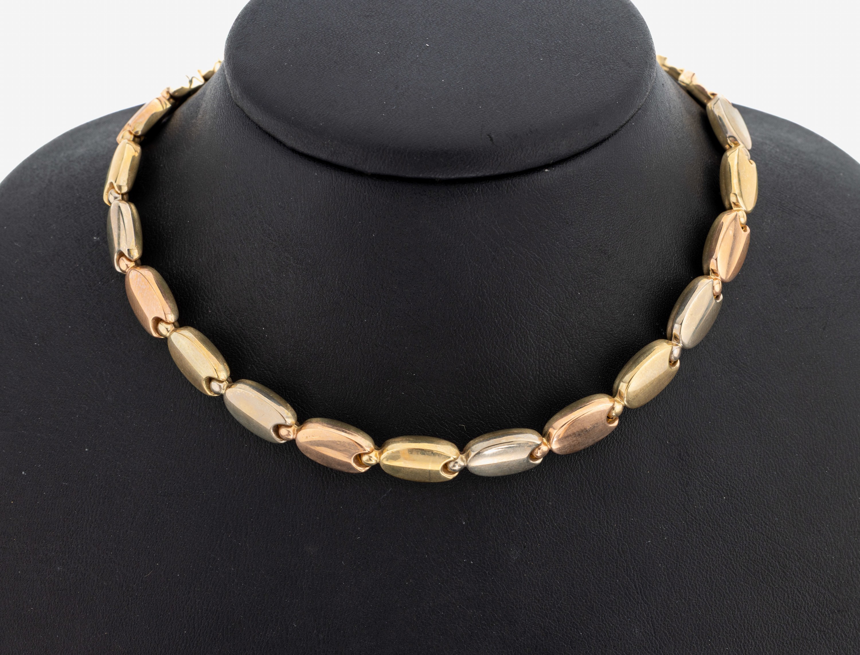 Image 27119588 - 14 kt Gold Collier, GG/WG/RG 585/000, bohnenf. Glieder durch Kugelelemente verbunden, ...