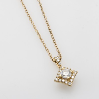 Image Anhänger mit Brillanten an Kette, GG 585/000, Carréeform, Solitär ca. 0.35 ct u. ...