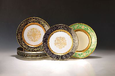 Image 7 charger plates, Rosenthal Selb-Plössberg, 1950s, porcelain, 4 plates with a mint green ...
