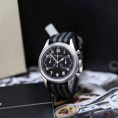 Image MONTBLANC 1858 unworn chronograph reference M117835, self winding, stainless steel case ...