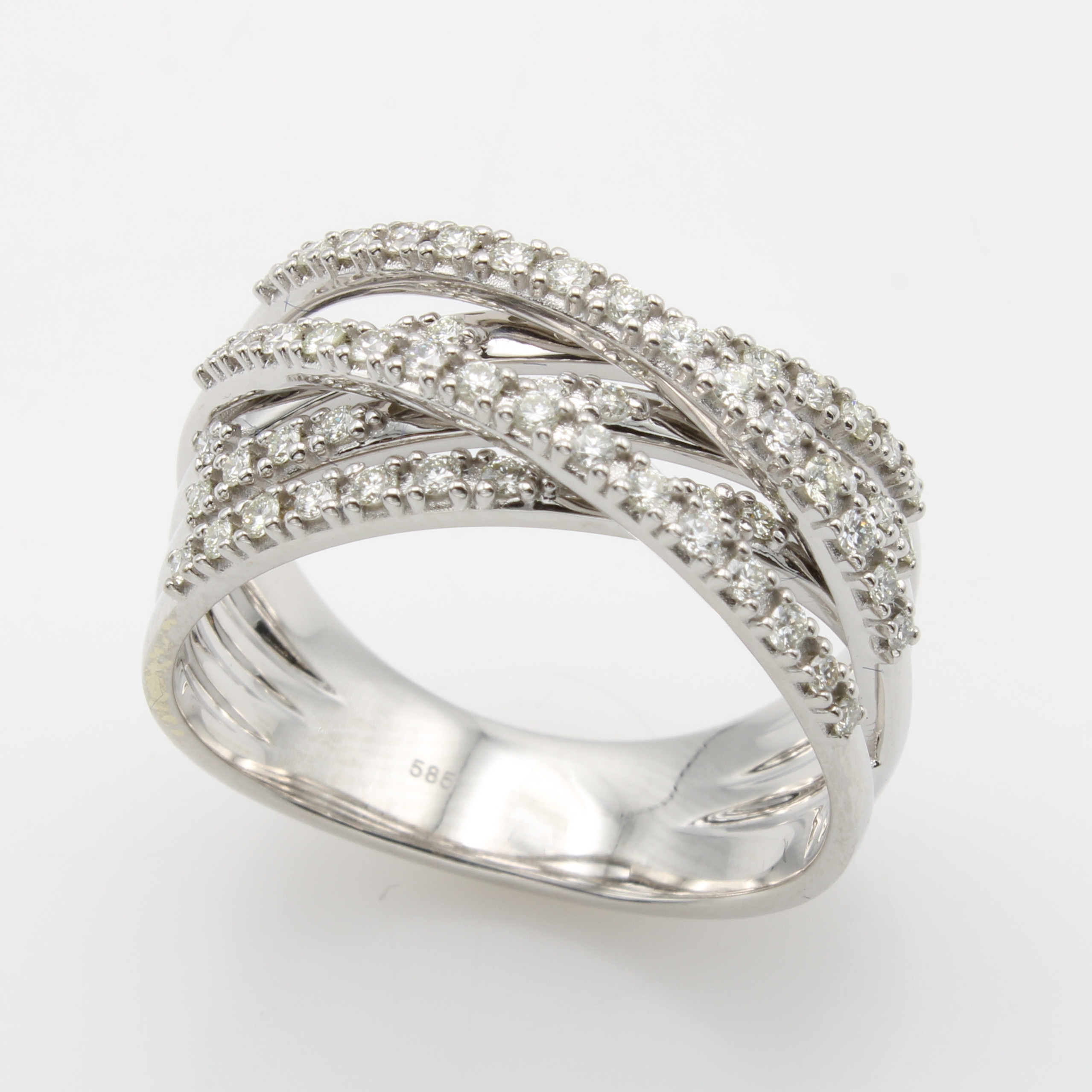 Image 27119647 - Ring mit Brillanten, WG 585/000, 5-rhg., überkreuzte Optik, Brill. zus. ca. 0.60 ct ...