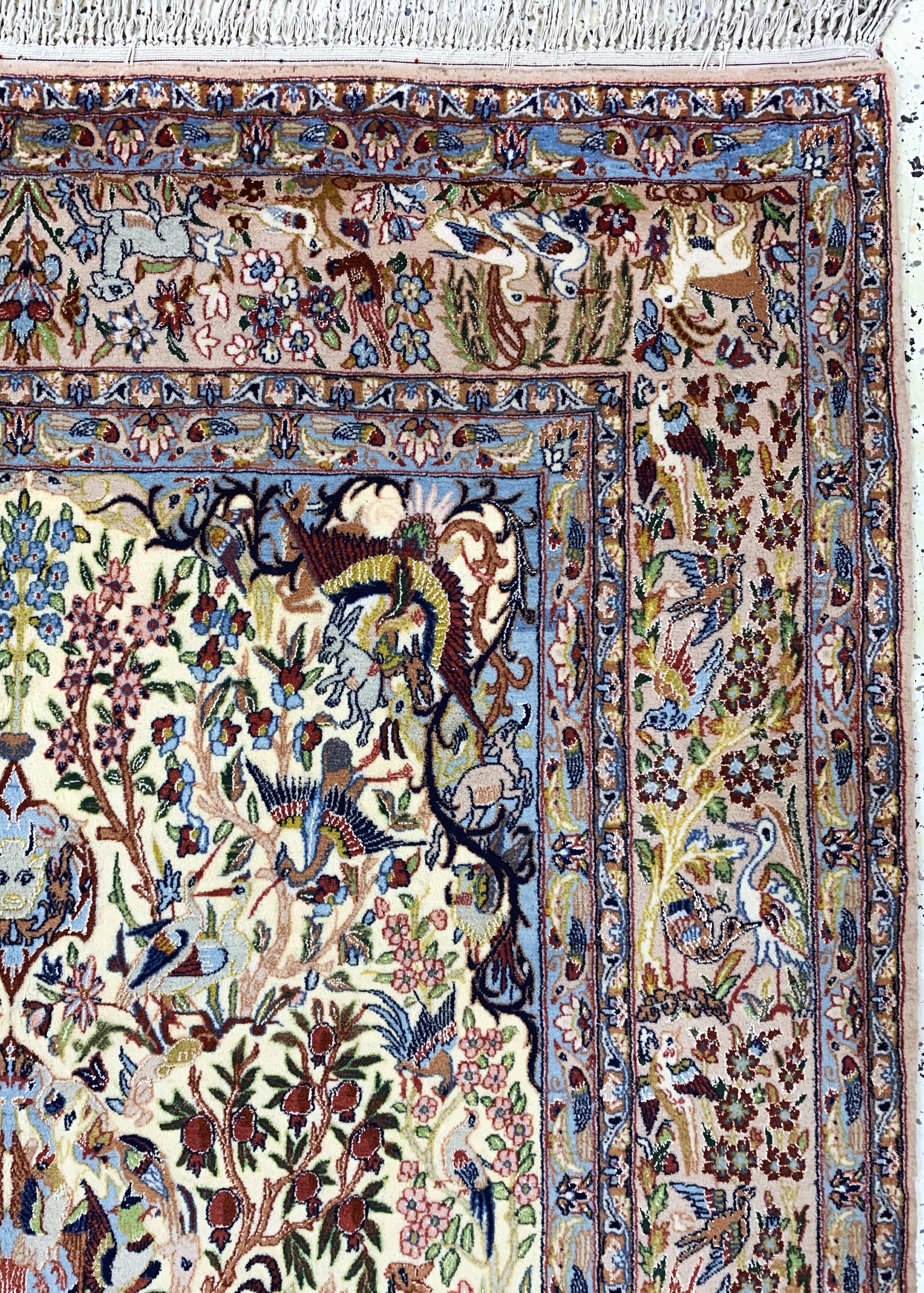 Detail e: Esfahan fein, Persien, Mitte 20.Jhd, Korkwolle mit und auf Seide, ca. 270 x 155 cm,ca. 1,0 Mio. Kn/qm, EHZ: 2