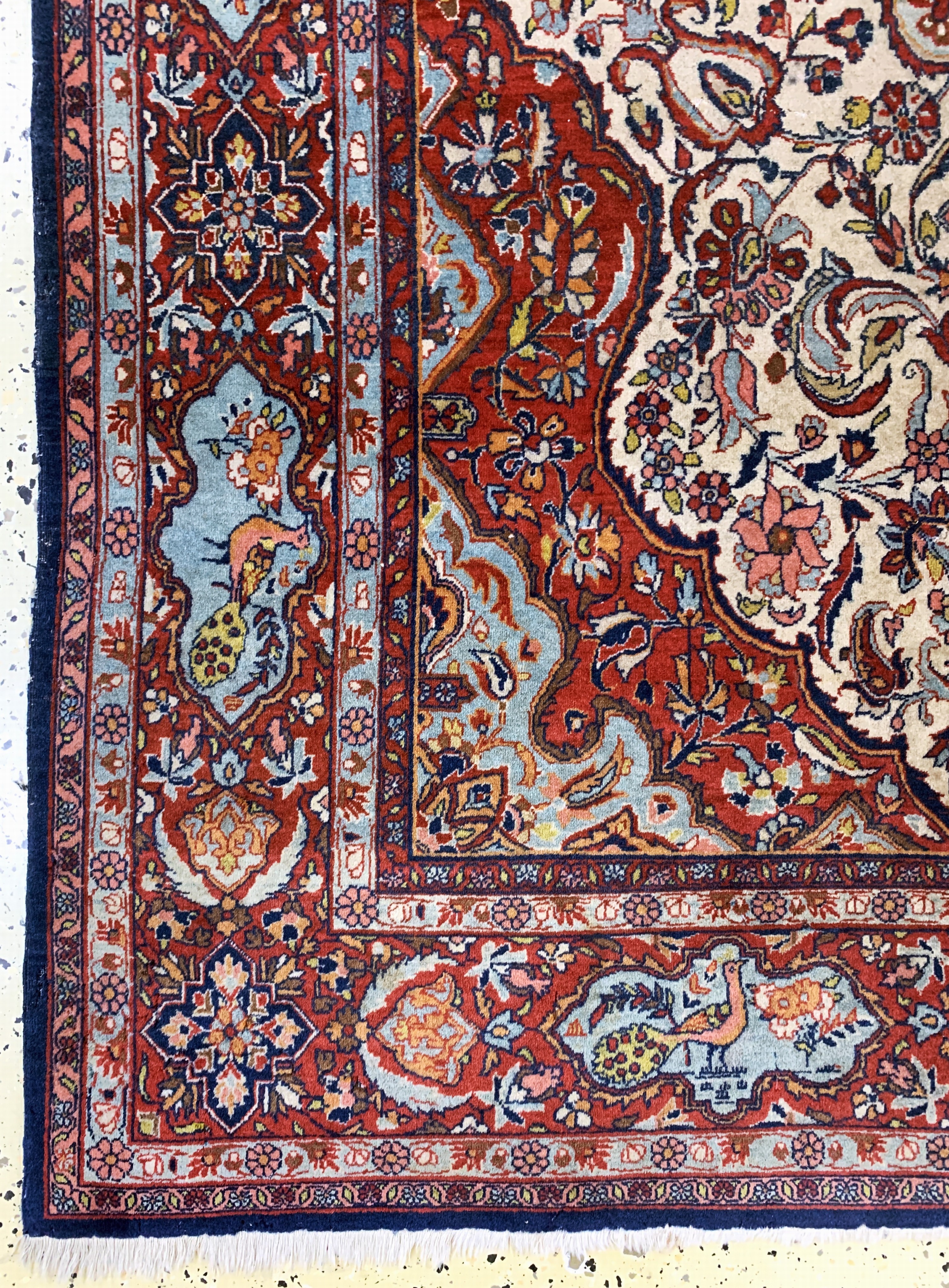 Detail b: Keschan Kork antik, Persien, um 1900, Korkwolle auf Baumwolle, ca. 194 x 138 cm, Mottenfraß, EHZ: 2