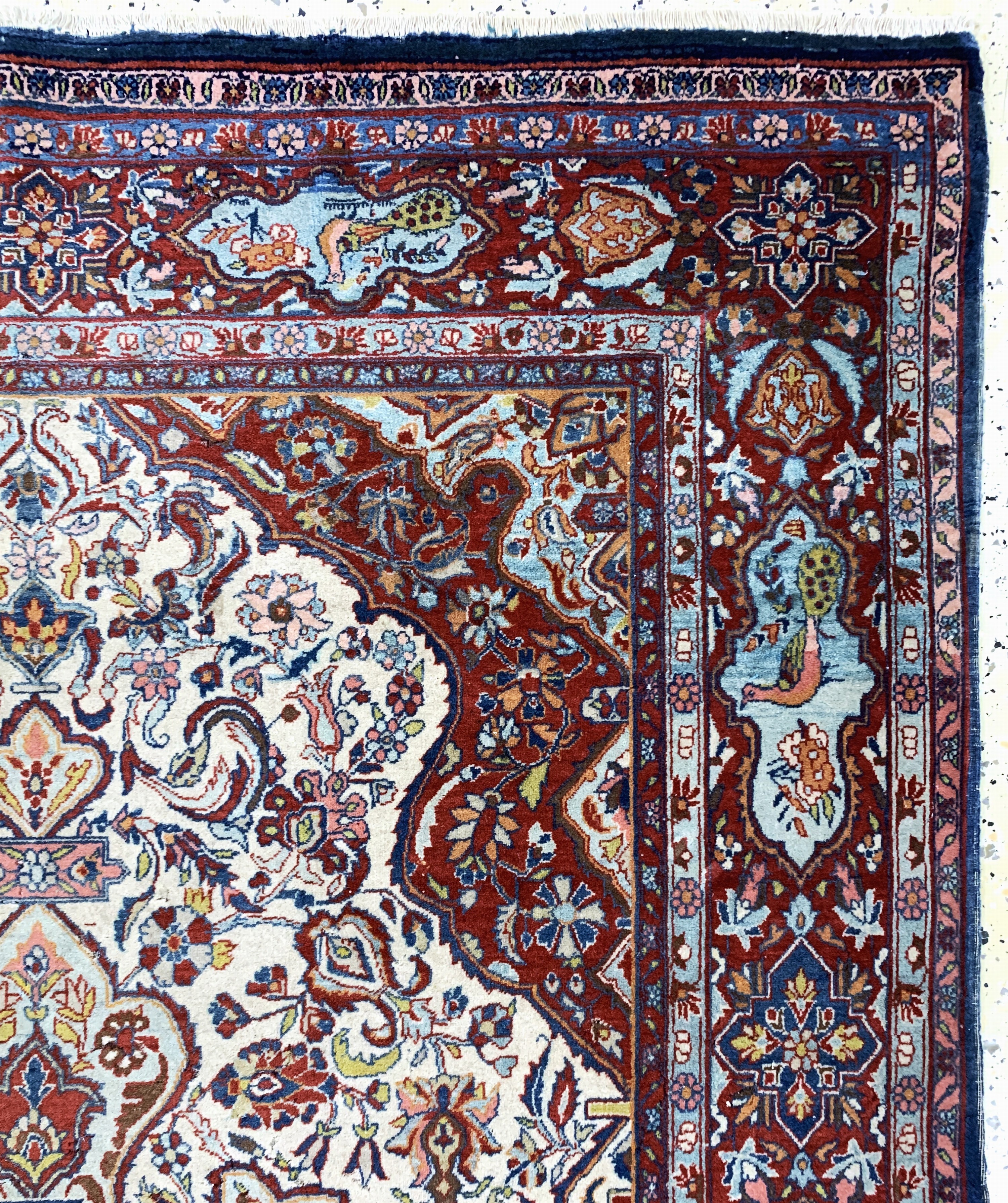 Detail d: Keschan Kork antik, Persien, um 1900, Korkwolle auf Baumwolle, ca. 194 x 138 cm, Mottenfraß, EHZ: 2