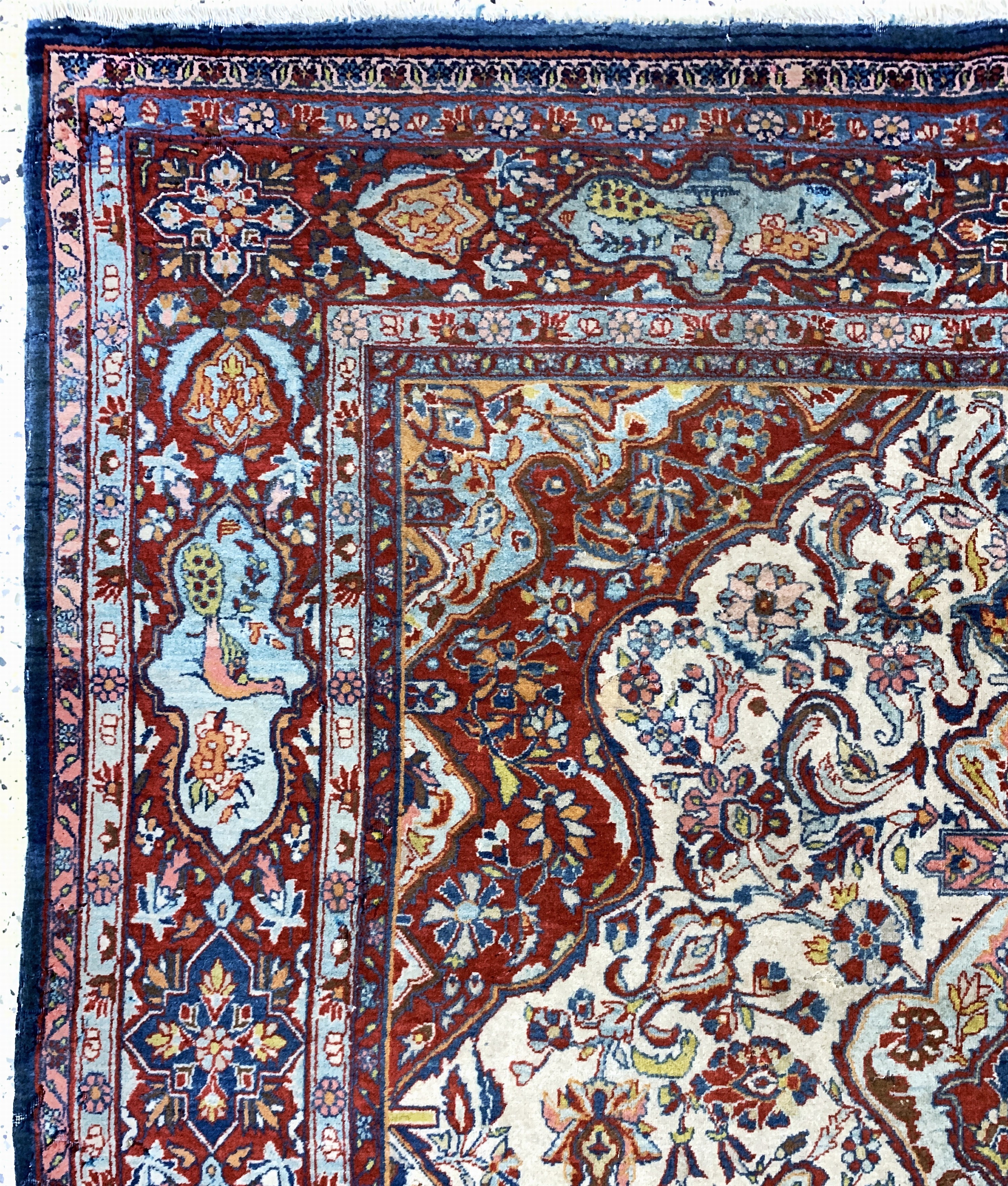 Detail e: Keschan Kork antik, Persien, um 1900, Korkwolle auf Baumwolle, ca. 194 x 138 cm, Mottenfraß, EHZ: 2
