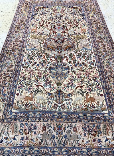 27119659g - Esfahan fein, Persien, Mitte 20.Jhd, Korkwolle mit und auf Seide, ca. 270 x 155 cm,ca. ...