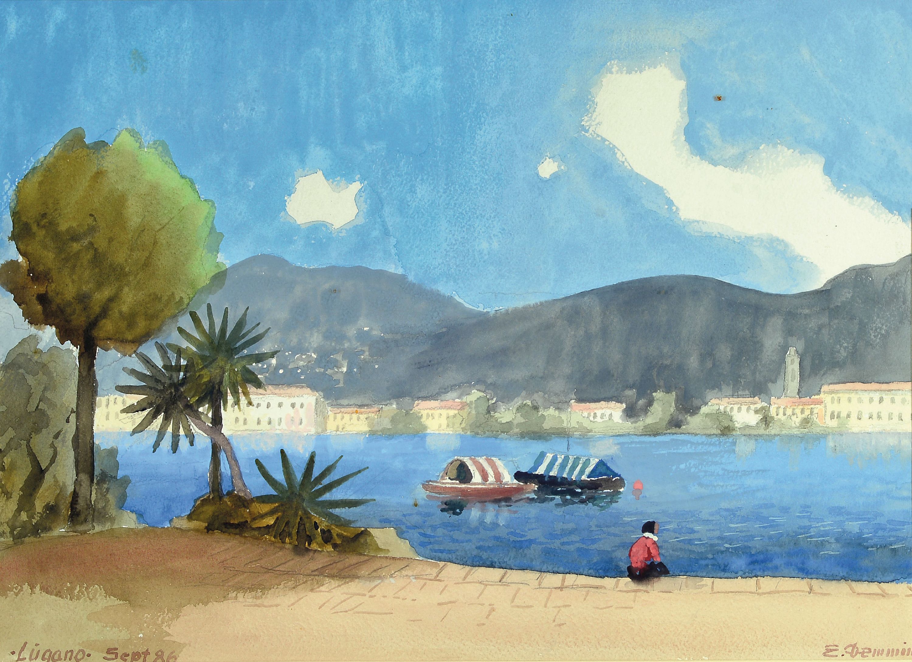 Image 27119741 - Erich Demmin, 1911 Mecklenburg-1997 Berlin, Ansicht aus Lugano, Aquarell auf Papier, ...
