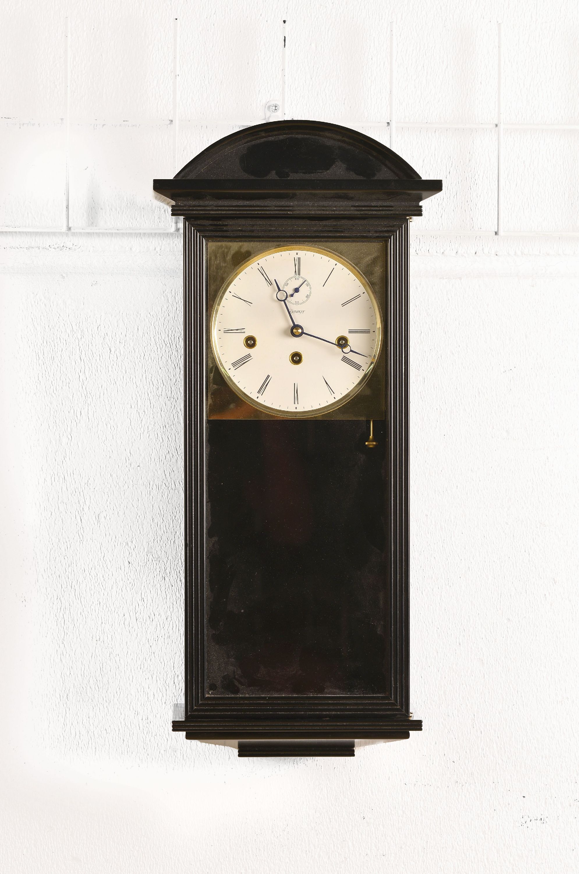 Image 27119750 - Wanduhr Kieninger mit verschiedenen Schlagmelodien um 1960/70, schwarz gefasstes ...