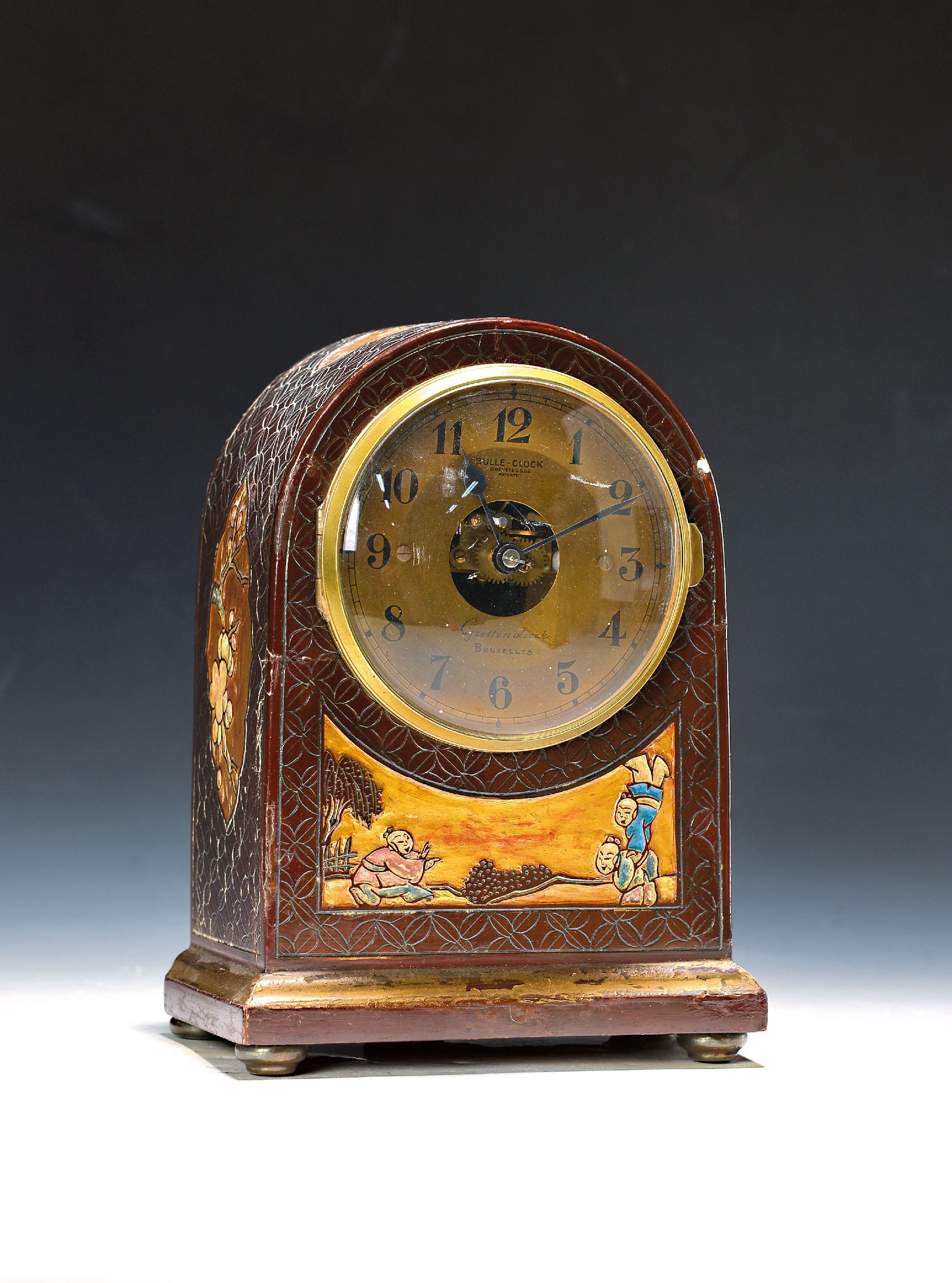 Image 27119771 - Boulle-Clock, Grottendieck Brüssel um 1920, mit Chinoiseriedekor, stark gewölbter ...