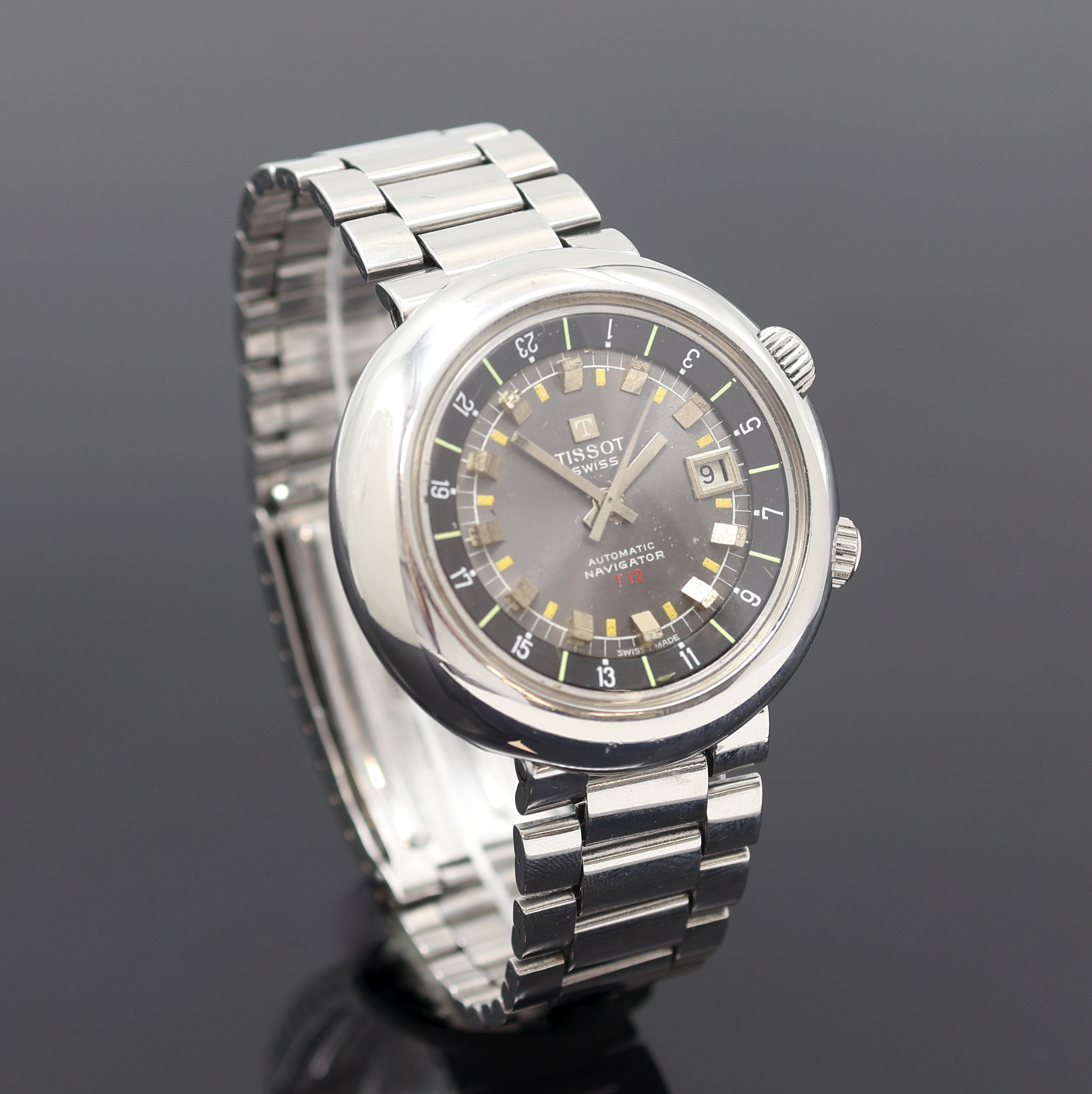Detail a: TISSOT Navigator T12 Herrenarmbanduhr Referenz 44596, Schweiz um 1970, Automatik, massives Edelstahlgeh. inkl. orig. Gliederband (Gay Freres) m. ...