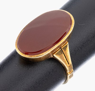 Image 14 kt gold carnelian-ring, Austria approx. 1939 , YG 585/000, oval engraving plate free, ...