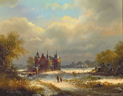 Image Herbert Duttler, geb. 1948, Münchner Schule , Spaziergänger in niederländischer ...