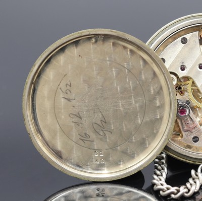 27119742c - MINERVA DH Taschenuhr des deutschen Heeres mit Kette, Schweiz um 1940, vern. Geh., Boden ...