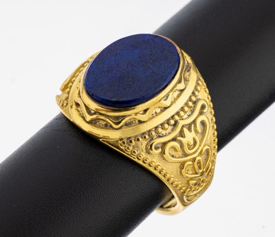 Image Signet ring with lapis lazuli , silver gold plated, lapis not engraved, ring shoulders ...