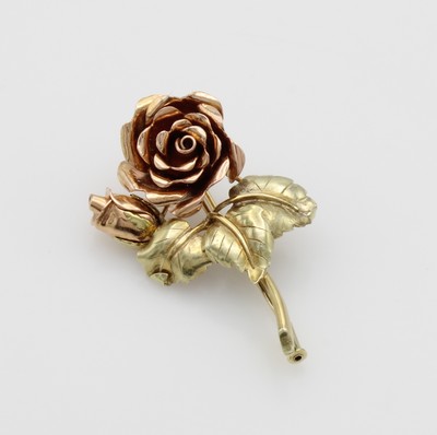 Image Brosche ´Rosen´, RG/GG 585/000, 2 Blüten vollplastisch gearbeitet, Blätter verziert