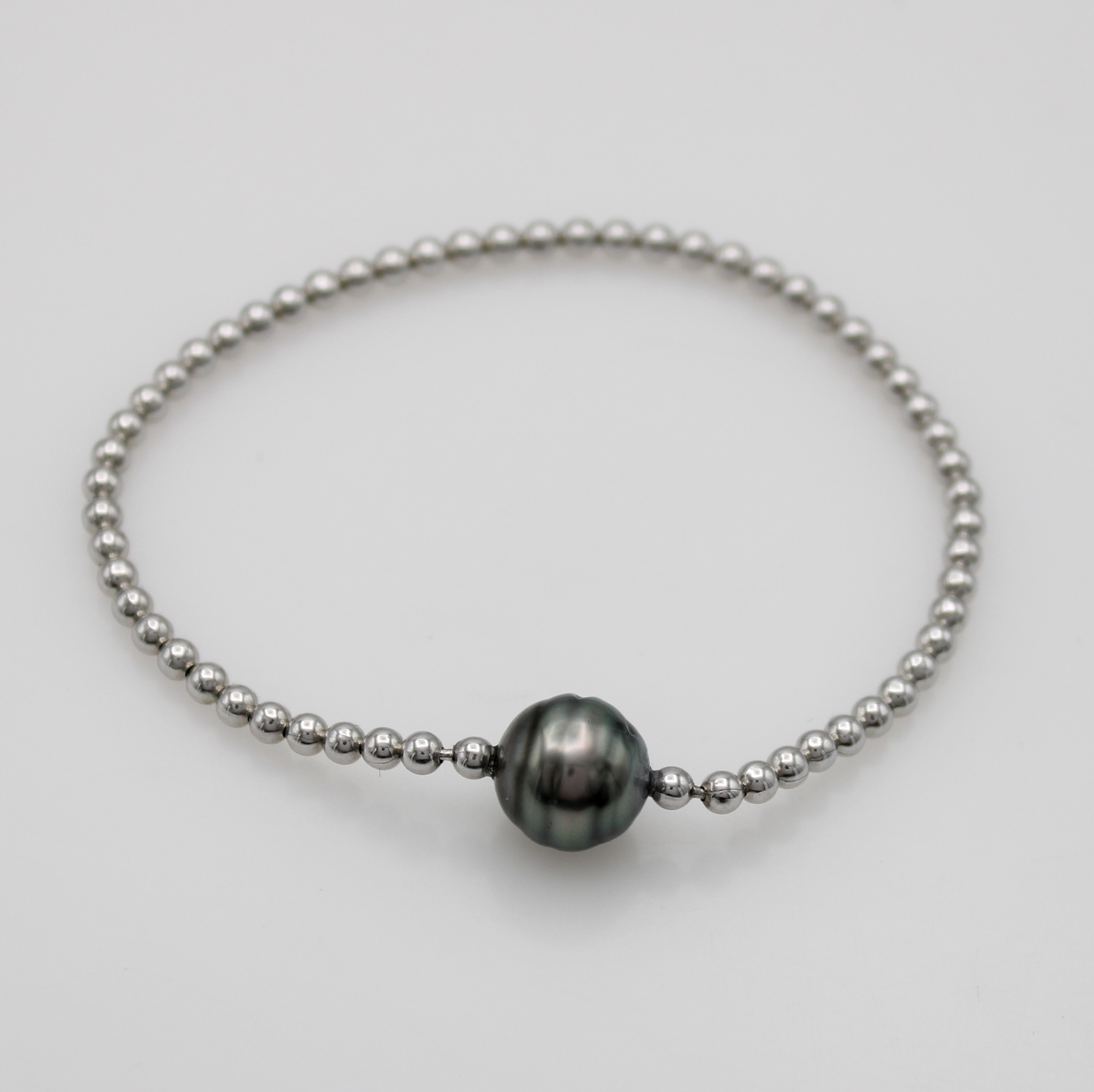 Image 27119807 - Flexibles Armband mit Tahitiperle, 925er Silber, grau-grüne, barocke Perle ca. 11 mm