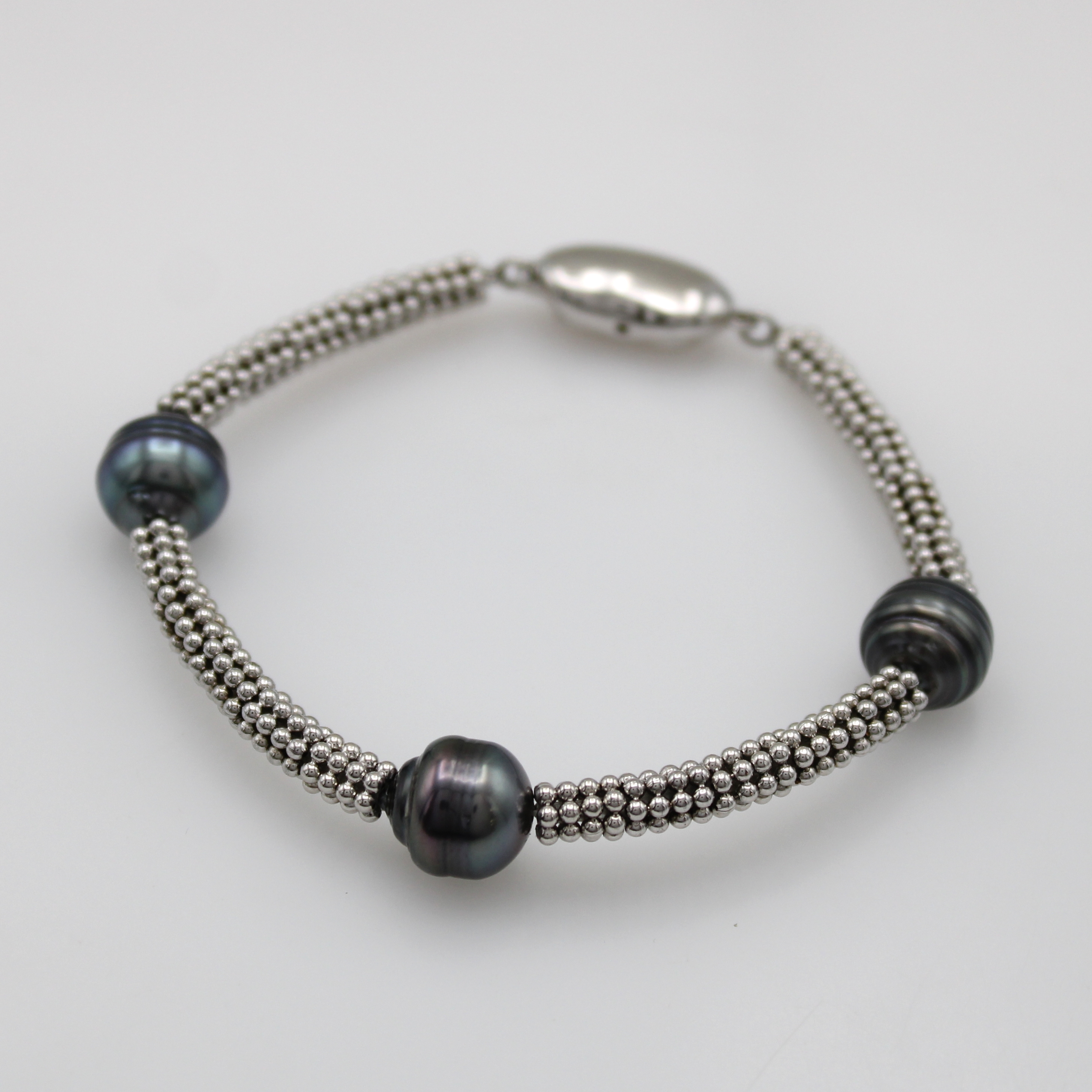 Image 27119818 - Armband mit Tahitiperlen, 925er Silber, barocke, dunkelgraue-blaue Perlen ca. 10 mm, m. ...