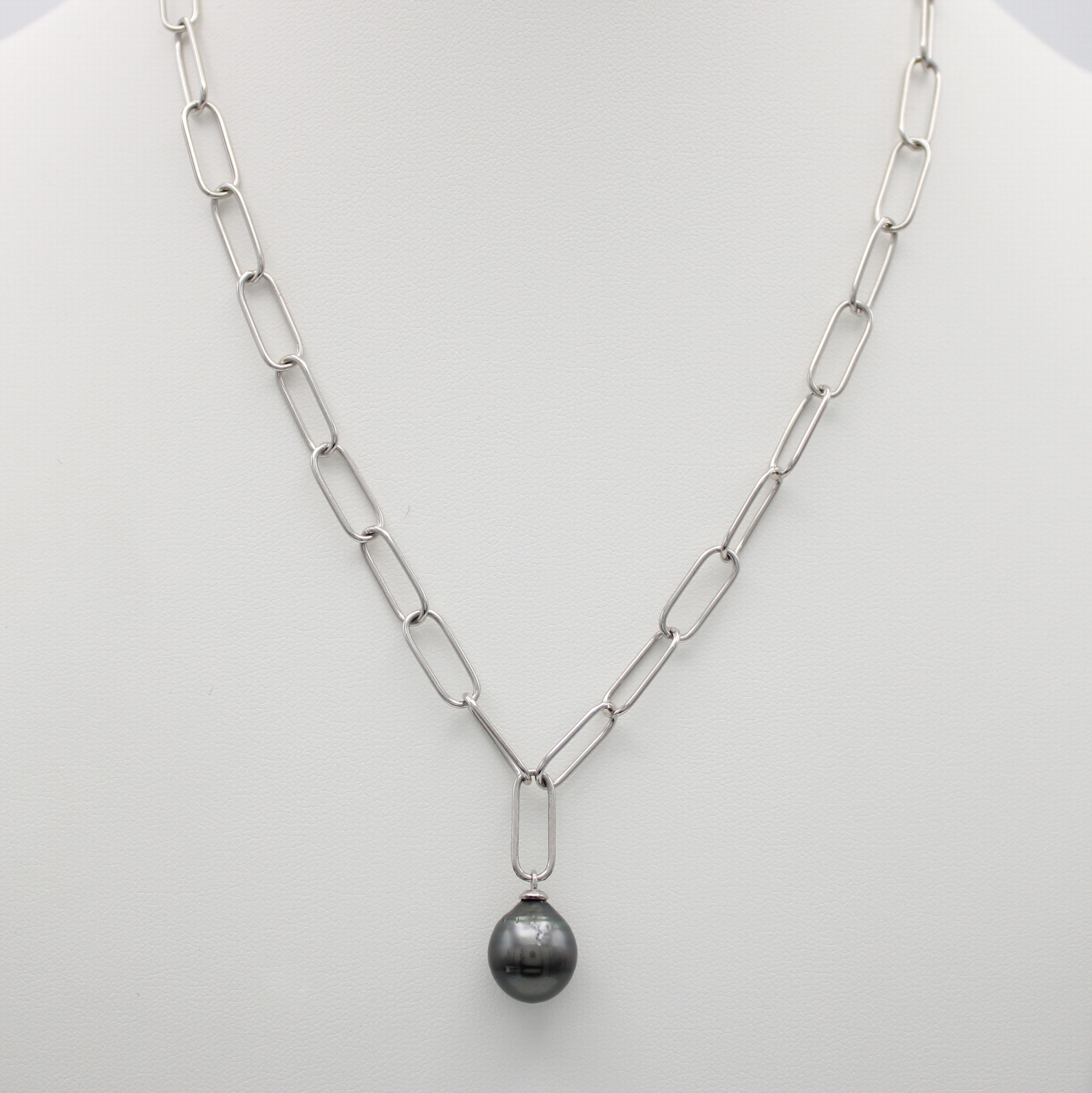 Image 27119820 - Gliederkette mit Tahitiperle, 925er Silber, dunkelgraue, tropfenf. Tahitiperle ca. 12 mm ...