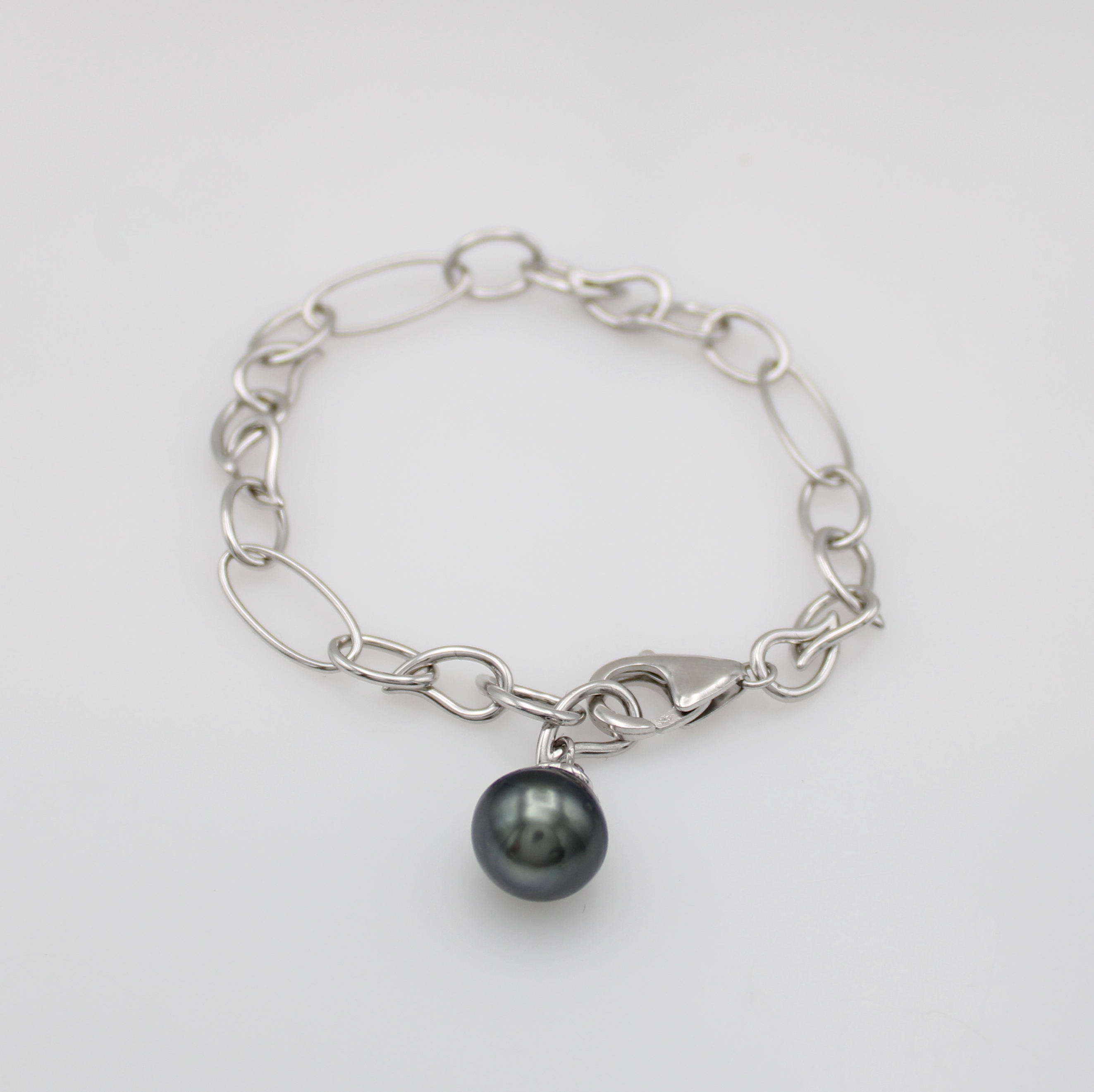 Image 27119828 - Gliederarmband mit Tahitiperle, 925er Silber, dunkelgraue-dunkelgrüne, tropfenförm. ...
