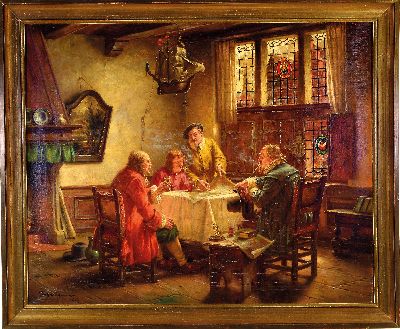 27119823k - Fritz Wagner, 1896-1939 München, Rauchende Männer um einen Tisch mit einer Karte, ...