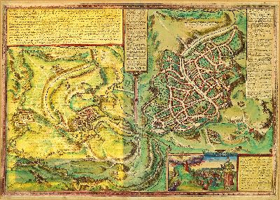 27119838c - Konvolut aus 4 Kupferstichen: Jerusalem aus der Vogelschau, Braun und Hogenberg, mit ...
