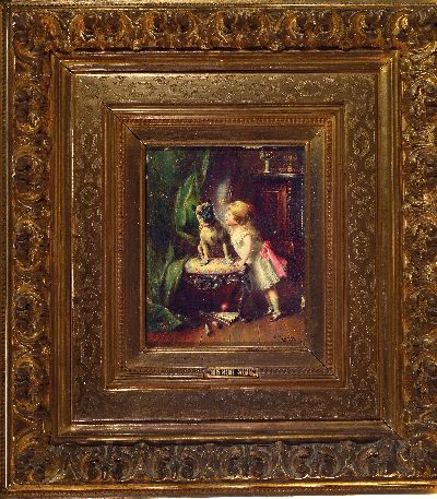 27119962k - Carl Reichert, 1836 Wien-1918 Graz, ´Der widerspänstige Mops´, 1878, verso altes ...