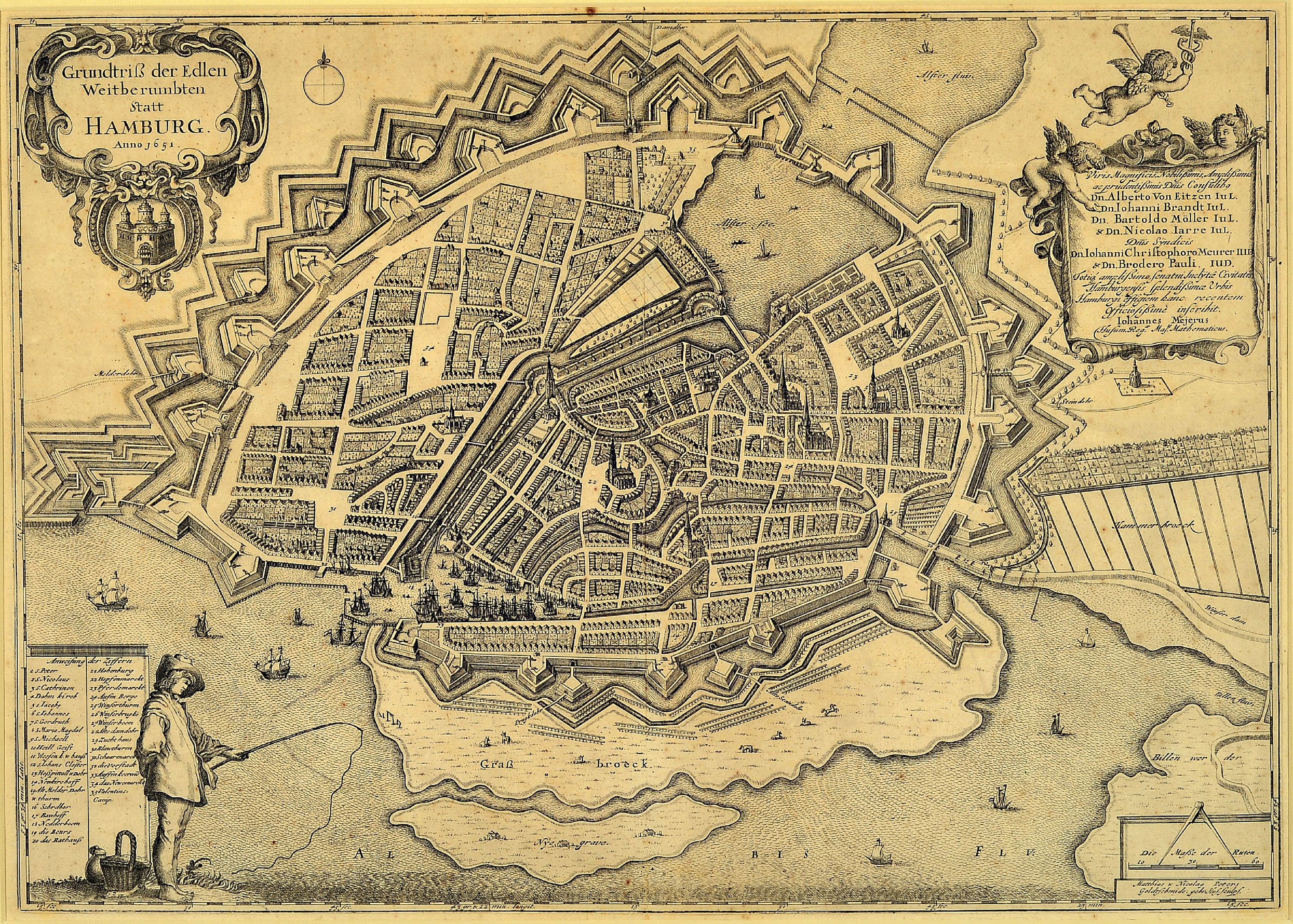 Image 27120049 - Johannes Mejer (1606-1674): Grundtriß der Edlen Weitberümbten Statt Hamburg. Anno 1651 ...