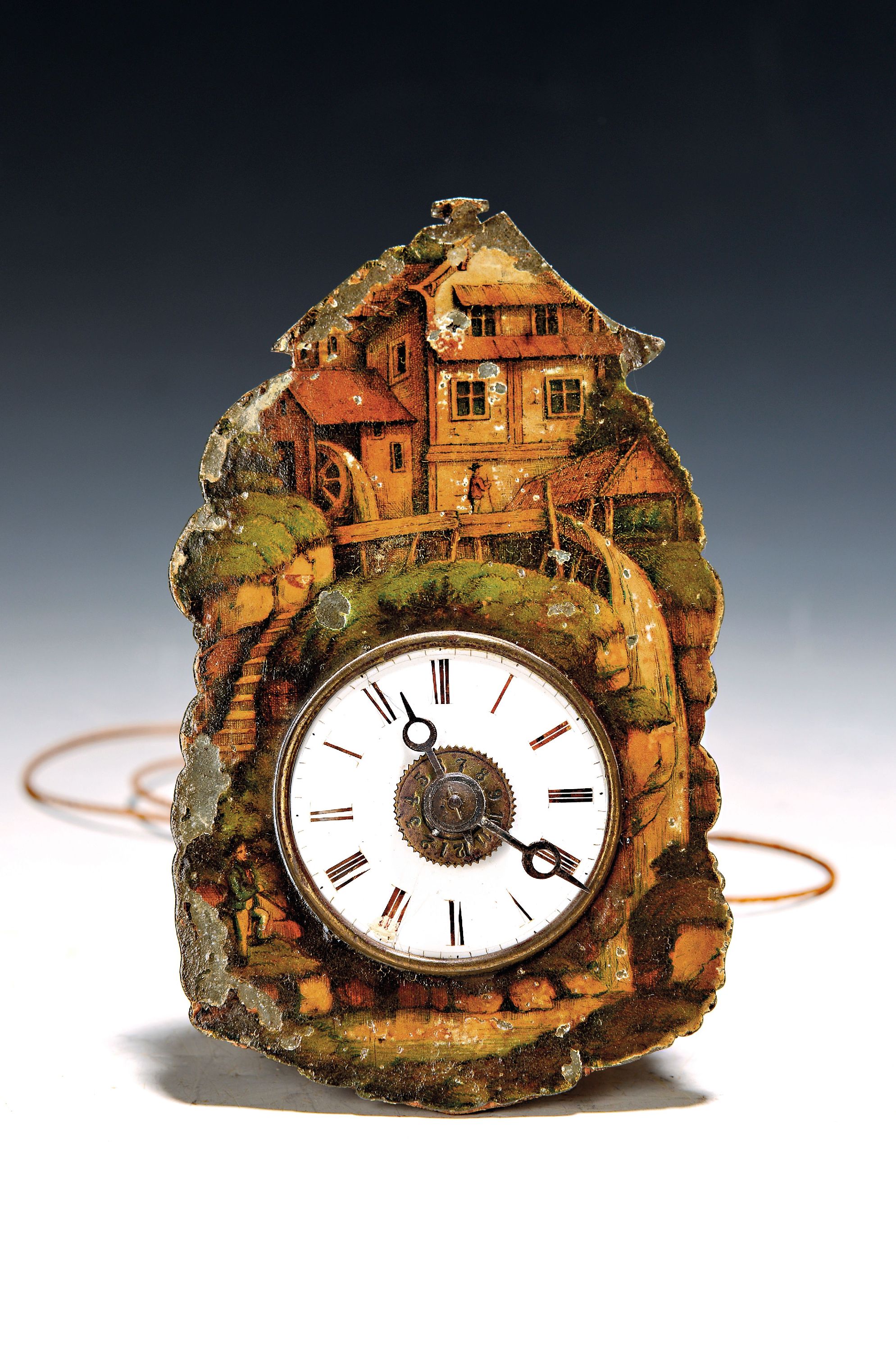 Image 27120056 - sog. Jockele-Uhr, Schwarzwald um 1870, Zinkblech bemalt mit unterschlächtiger ...