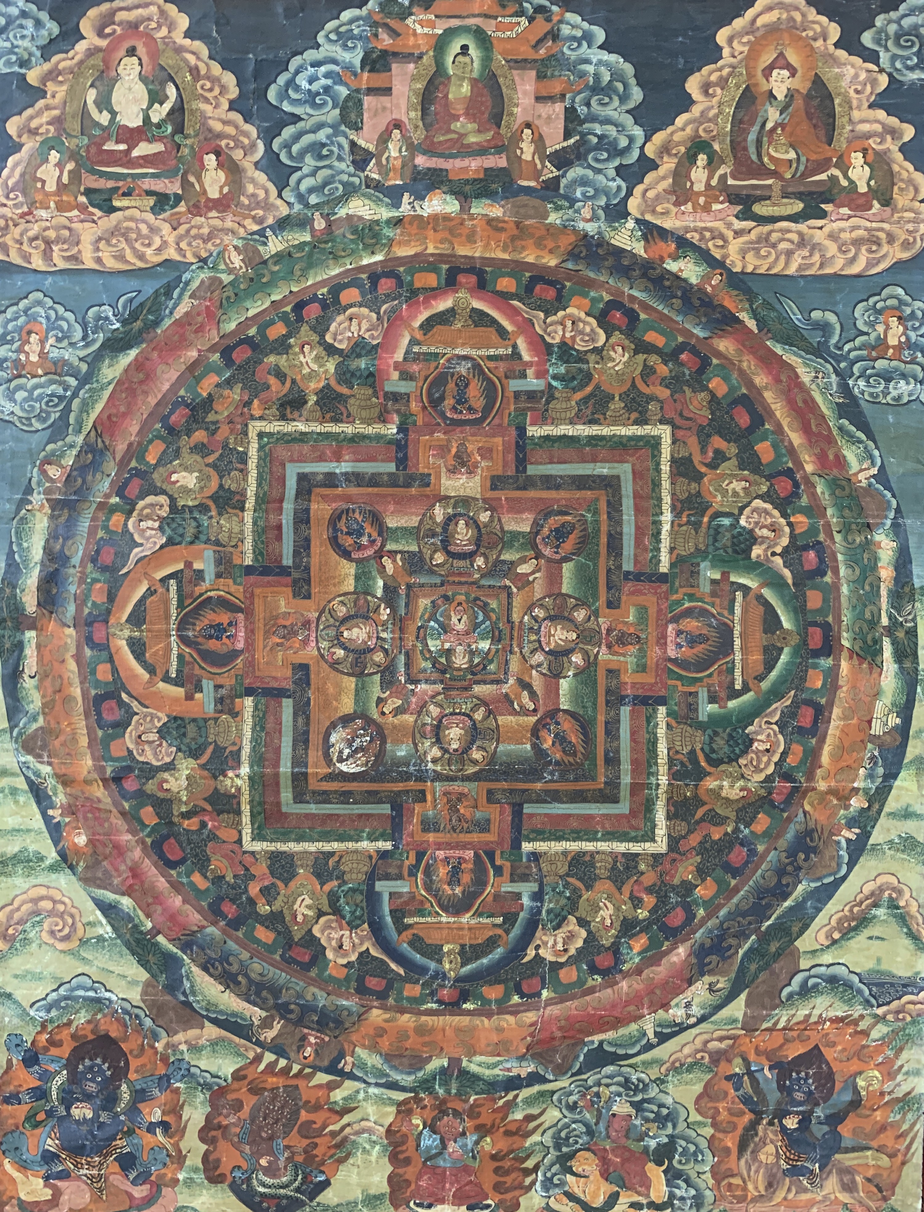 Detail b: Thangka antik, Tibet, um 1900, Papiermalerei, ca. 125 x 83 cm, EHZ: 3