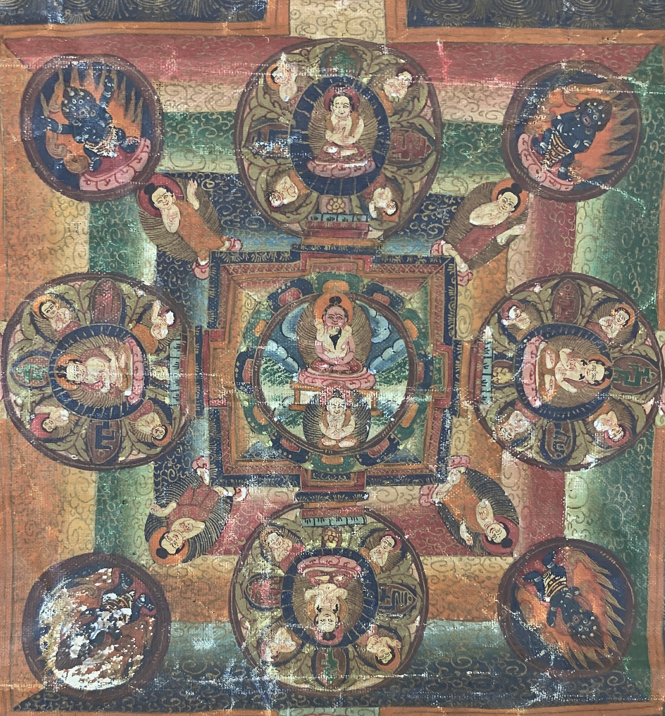 Detail d: Thangka antik, Tibet, um 1900, Papiermalerei, ca. 125 x 83 cm, EHZ: 3