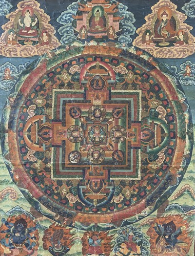 27120178b - Thangka antik, Tibet, um 1900, Papiermalerei, ca. 125 x 83 cm, EHZ: 3 Schätzpreis: ...