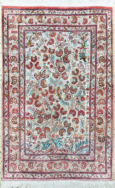 Image Ghom Seide, Persien, Mitte 20.Jhd, reine Naturseide, ca. 126 x 81 cm, EHZ: 2, (Fransen ...