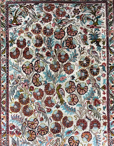 27120536c - Ghom Seide, Persien, Mitte 20.Jhd, reine Naturseide, ca. 126 x 81 cm, EHZ: 2, (Fransen ...