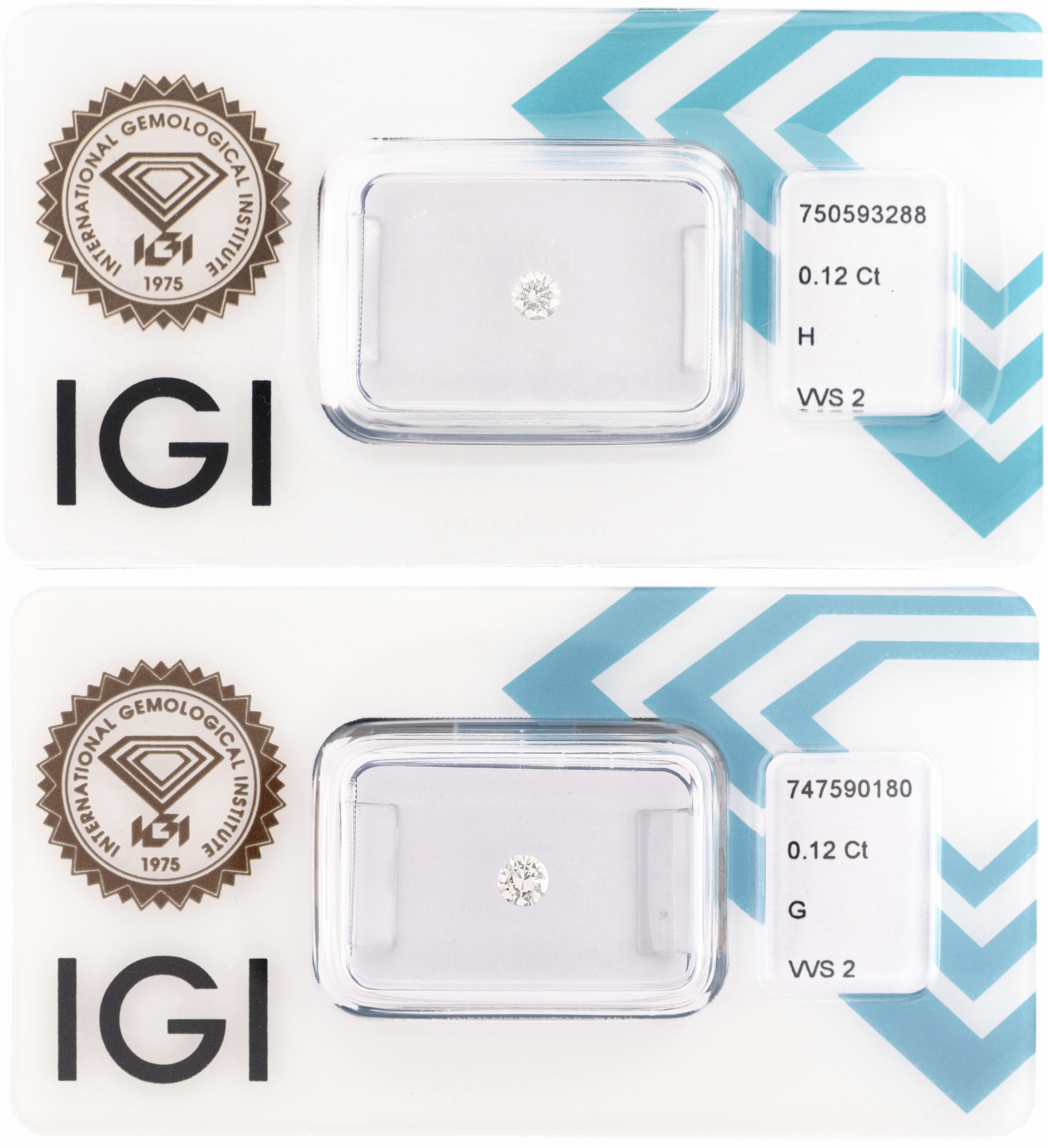 Image 27120642 - Lot 2 lose Brillanten, 1 x 0.12 ct Weiß/vvs2, 1 x 0.12 ct feines Weiß(G)/vvs2, ...