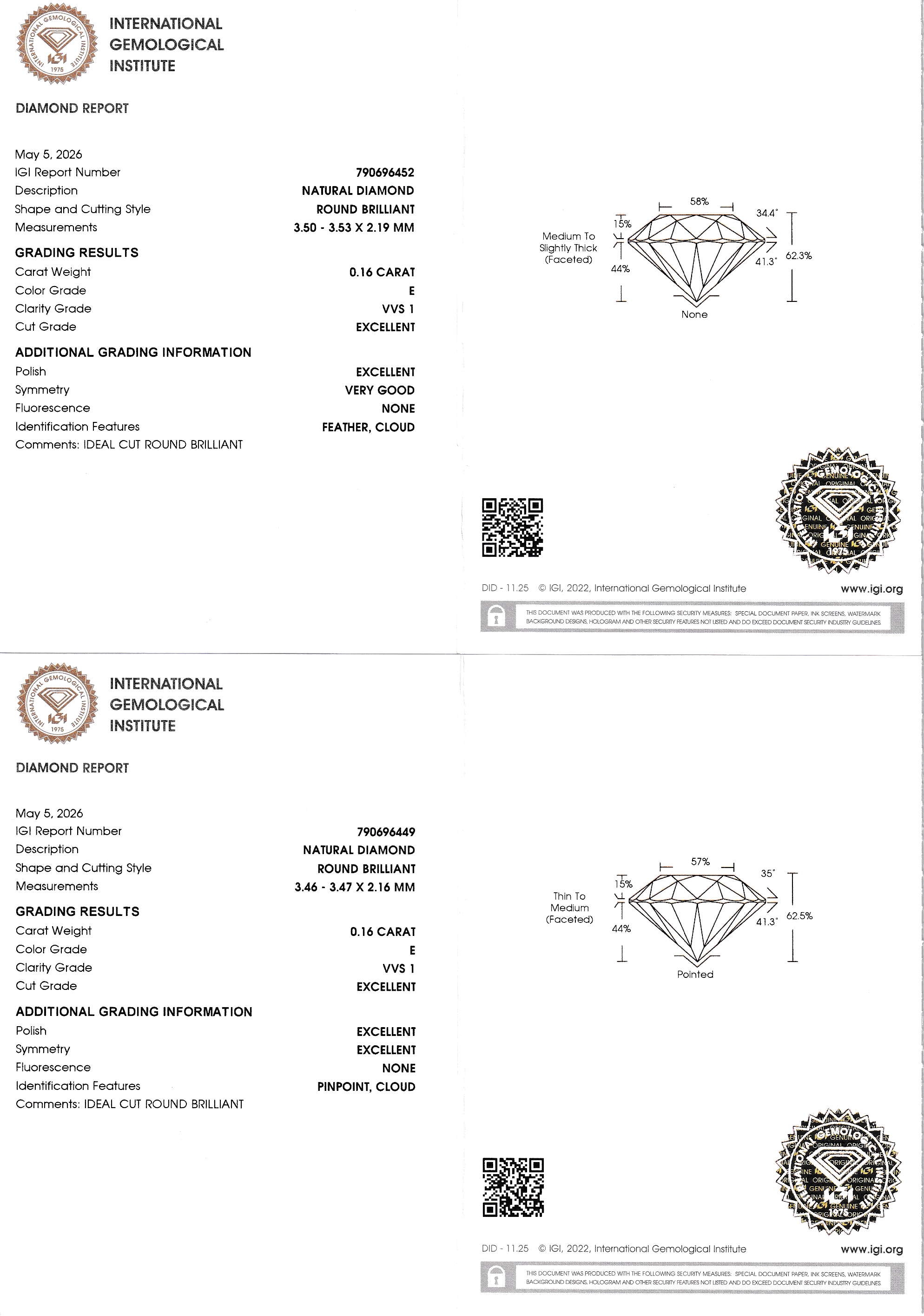 Detail a: Lot 2 lose Brillanten, jew. 0.16 ct hochfeinesWeiß(E)/vvs1, eingeschweißt, IGI-Expertisen anbei