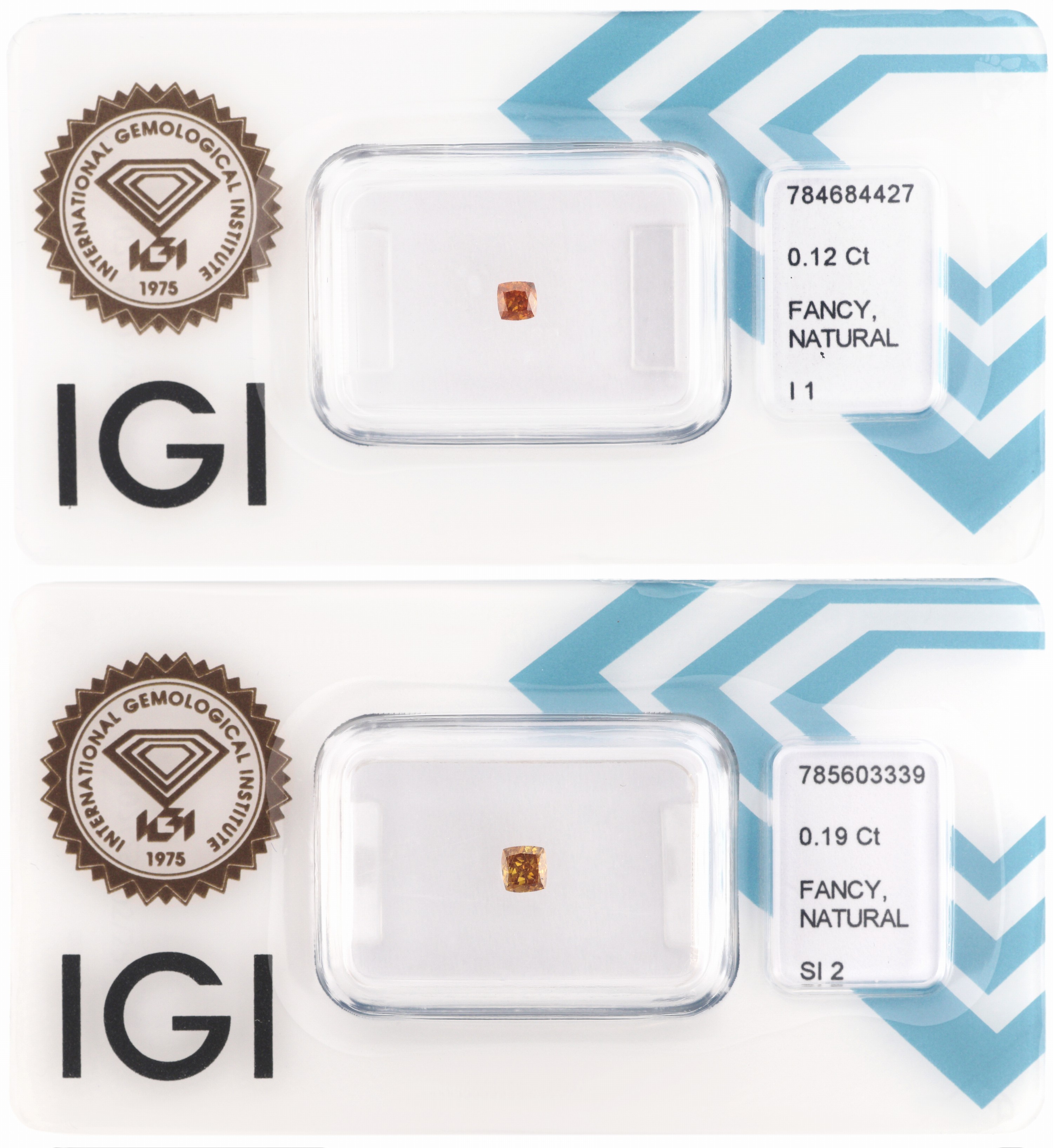 Image 27120652 - Lot 2 lose Diamanten, 1 x 0.19 ct Natural Fancy Intense Orange Yellow/si2 und 1 x 0.12 ct ...