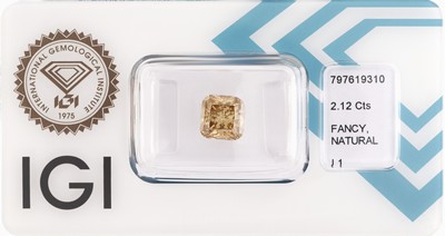 Image Loser Diamant 2.12 ct Natural Fancy Intense Yellowish Brown/p1, Square Cushion Cut, ...