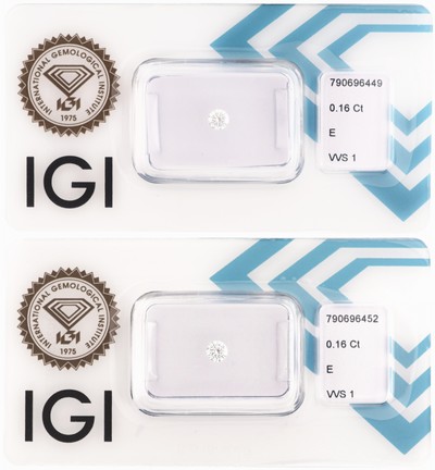 Image Lot 2 loose brilliants , each 0.16 ct River (E)/vvs1, sealed, IGI-expertises attached