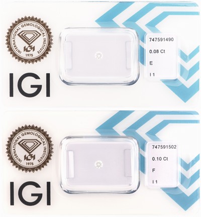 Image Lot 2 lose Brillanten, 1 x 0.10 ct feines Weiß(F)/p1, 1 x hochfeines Weiß(E)/p1, ...